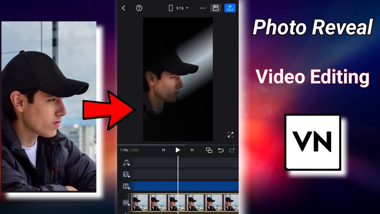 photo reveal in vn video editor | black photo ray effect video editing 