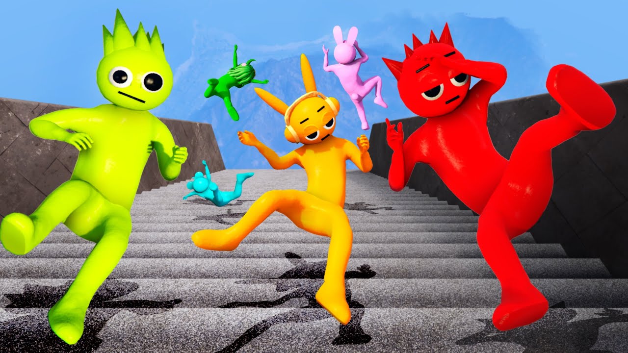 GTA 5 Incredibox Sprunki Team Long Stairs Jumping Ragdolls - 3 [Epic Fails]