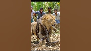 Python Wraps Around Lion in Shocking Village Encounter! 🐍🦁😱 #youtubeshorts #lion #vs #python #shorts