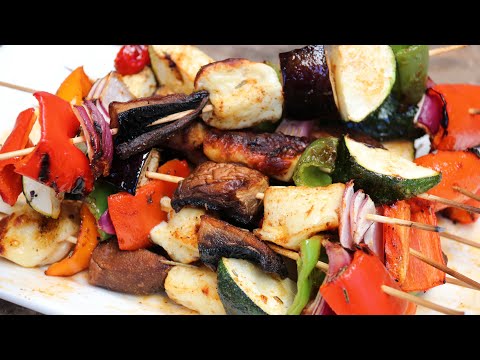 Char-grilled Vegetable and Halloumi Skewers Recipe