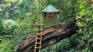 Build a shelter on a giant fallen tree, beautiful & warm - Tropical Forest #19
