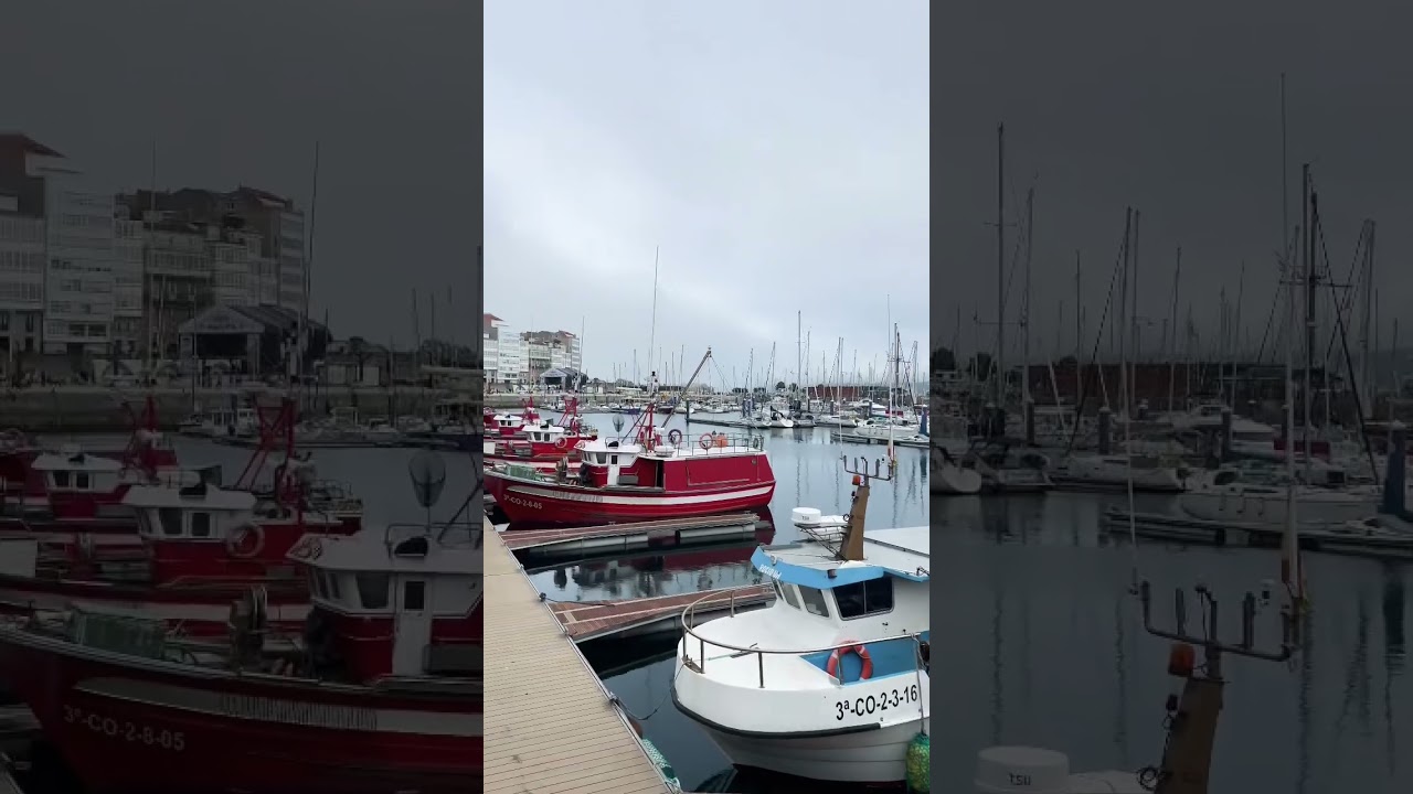 Marina de La Coruña, full of fishing boats and typical houses from this part of Spain