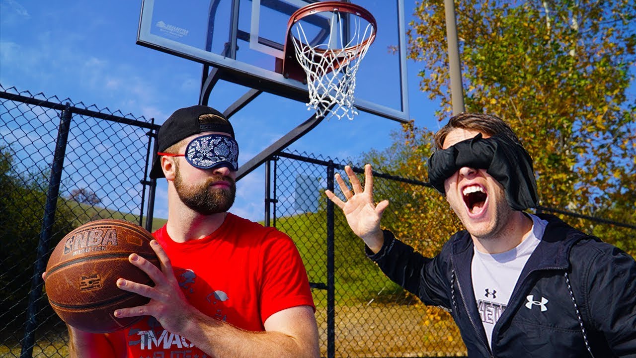 BLINDFOLDED 1v1 BASKETBALL and TRICK SHOT CHALLENGE!