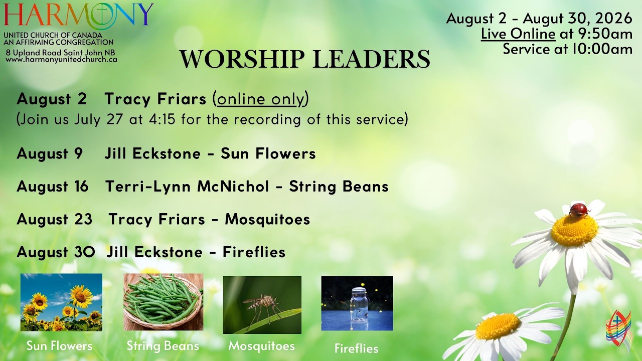 August 23, 2026 Worship Service Harmony United Church, Saint John, NB