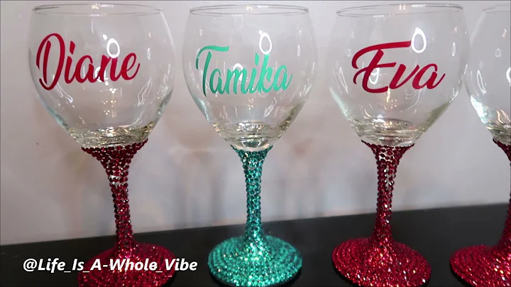 DIY CUSTOMIZED BLING DOLLAR TREE WINE GLASSES - HOW TO ADD SIGN VINYL TO WINE GLASS- GIFT IDEAS