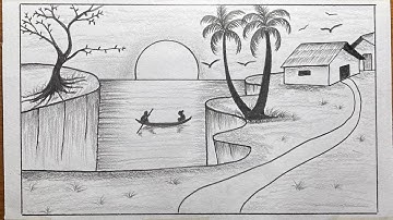 How to Draw Sunset Scenery with Pencil Sketch | Pencil Drawing for Beginners