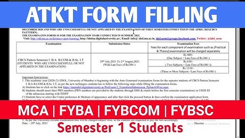 ATKT Form filling Dates for Semester 1 MCA / FYBA/FYBCOM/FYBSC | IDOL | Ashish Sir