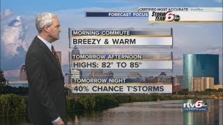Above average temps, t'storms on Wednesday