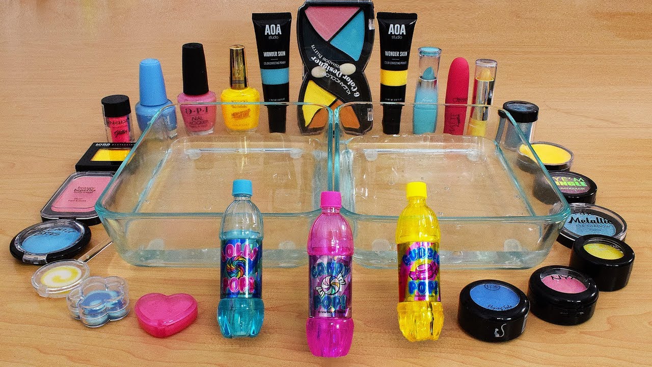 Pink vs Blue vs Yellow Mixing Makeup Eyeshadow Into Slime Special Series 216 Satisfying Slime Video
