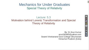 Lecture 5.3: Motivation behind Lorentz Transformation and Special Theory of Relativity