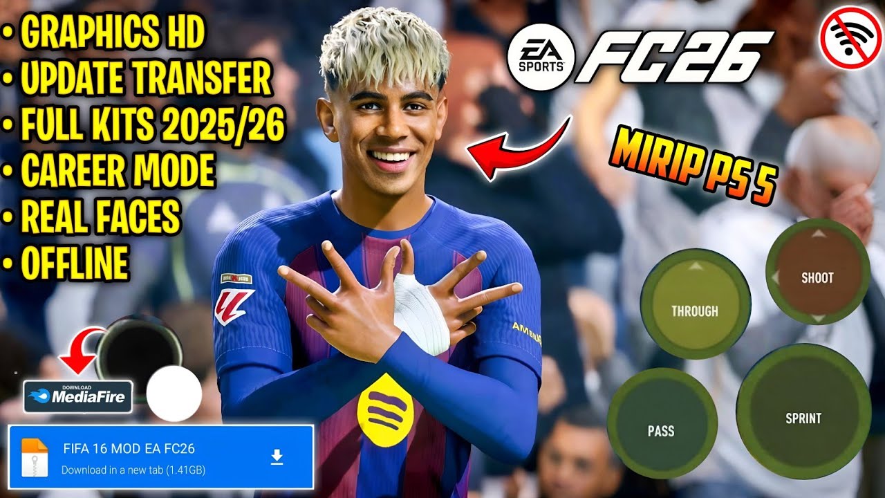 FIFA 16 MOD FC 26 Android Offline Career Mode, Grafik HD, Kits 25/26 & Transfer | FULL UPDATE 2026!