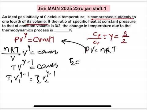JEE MAIN 2025(23jan shift1)An ideal gas initially at 0 celcius temperature, is compressed suddenly t 14 JEE MAIN 2025(23jan shift1)An ideal gas initially at 0 celcius temperature, is compressed suddenly t