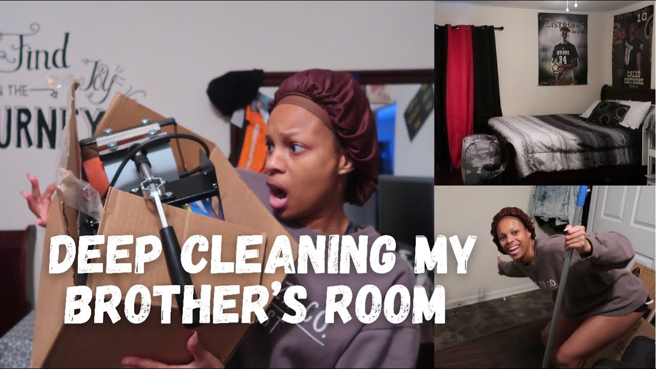 DEEP CLEANING MY BROTHER’S ROOM clean with me 2021, organizing and