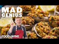 Justin Chapple Makes a Stuffed Clam Recipe with Linguica and Arugula | Mad Genius | Food &amp; Wine