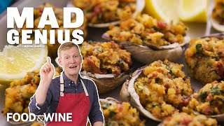 Justin Chapple Makes a Stuffed Clam Recipe with Linguica and Arugula | Mad Genius | Food &amp; Wine