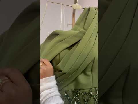 فستان سهره زيتي خرز و ترتر لمعه متجر جوهره رقم الموديل 4170 فساتين فستان سهره متجر جوهره فستان