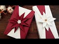 GIFT PACKING IDEA | GIFT WRAPPING with PAPER POINSETTIA FLOWER DECORATION | I.Sasaki Original