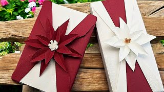 GIFT PACKAGING IDEA | GIFT WRAPPING with PAPER POINSETTIA FLOWER DECORATION | I.Sasaki Original