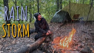 Hilltop Camping In A Rain Storm Next To A Lake