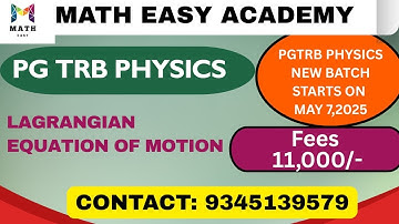 PG TRB PHYSICS | CLASSICAL MECHANICS | LAGRANGIAN EQUATION OF MOTION