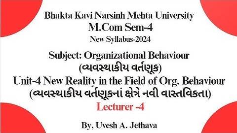#bknmu_mcom_sem_4 Organizational_Behaviour Unit-4 New Reality inthe Fieldof Organizational Behaviour