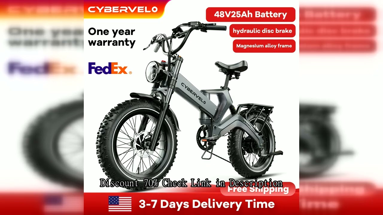 Cybervelo 2000W Peak Folding Electric Bike for Adults, 35MPH 100Miles, 48V 25Ah Removable Battery, 2