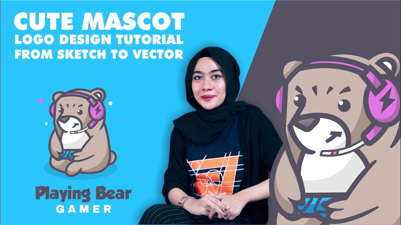 CUTE BEAR GAMER SIMPLE MASCOT DESIGN PROCESS CORELDRAW X8 TUTORIAL