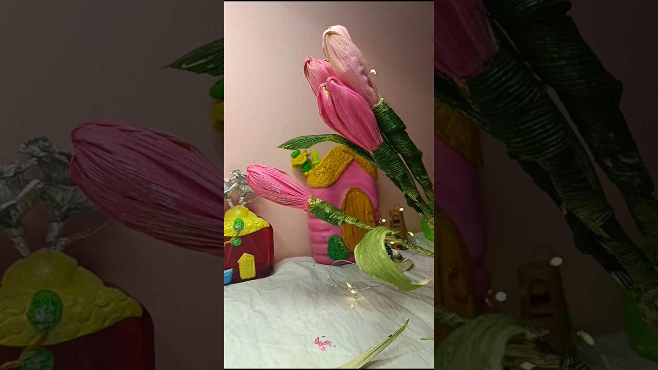 Corn 🌽 Husk DIY/ Tulip Flower 🌷/#diy #shorts #miniatureart @EV ART GALLERY