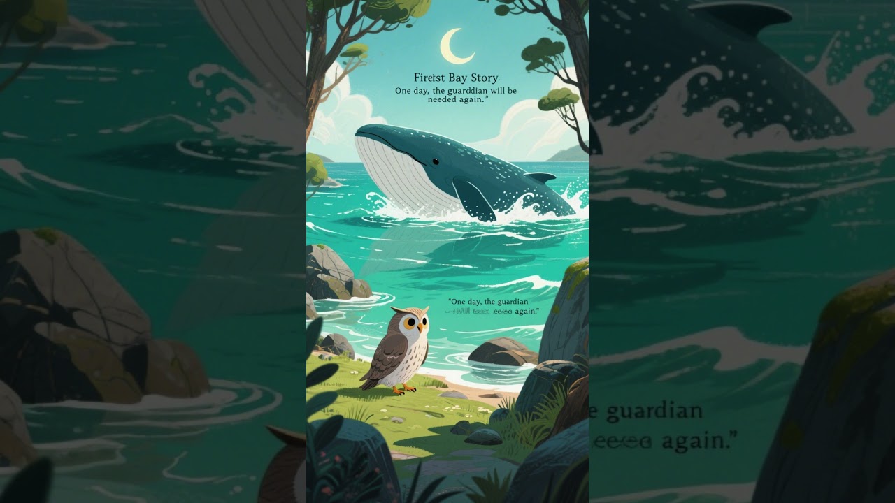 A wise owl, Luna, tells the first story about an ancient guardian whale that protected the baby from