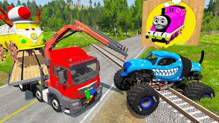 Long Cars vs Speed Bumps - Big & Small Long Monster Truck vs Thomas Trains - Cars vs Deep Water