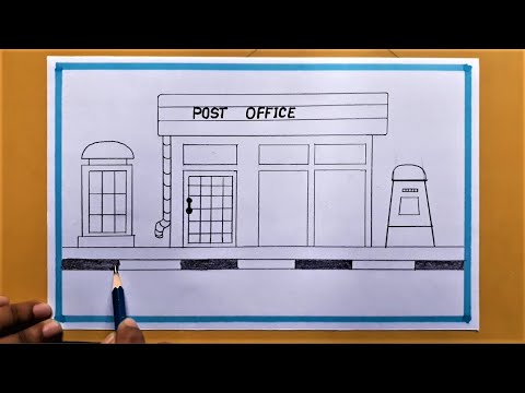 Post Office Drawing | Simple and easy Post Office | Pencil Drawing
