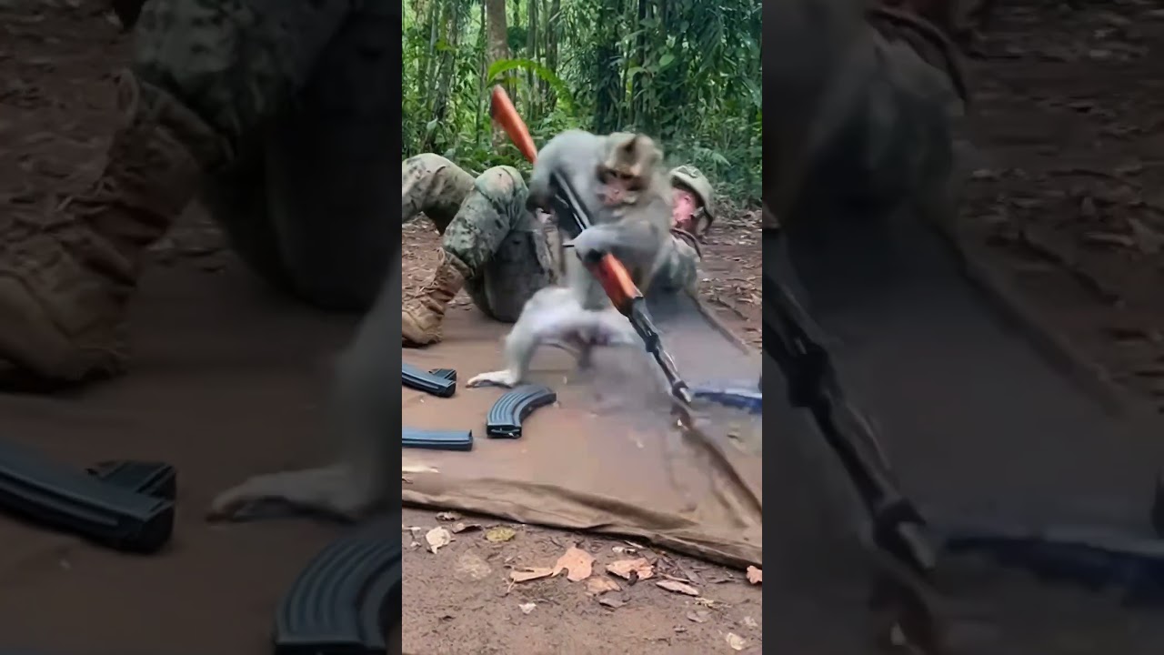 Monkey Shoots AK-47 Like a Pro!