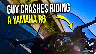 Guy Crashes Riding a Yamaha r6 on Asphalt and Goes off the Road