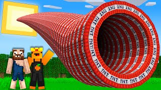 картинка: Мы нашли ДЛИННЫЙ ТНТ ТУННЕЛЬ в Майнкрафт ! ТНТ ТУННЕЛЬ ведёт к СОЛНЦУ ! Персик и Боб Minecraft