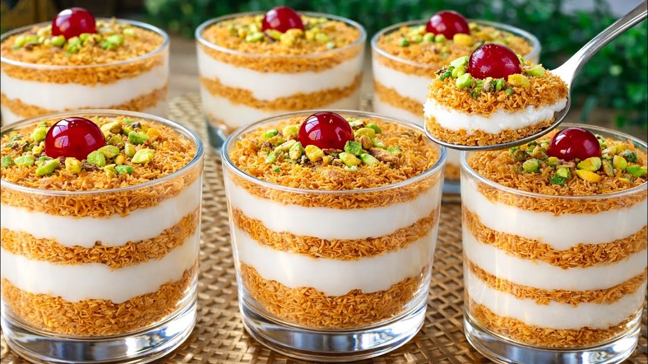 كنافه بالقشطة بطريقة عبقرية❗️بدون فرن ولا شربات بطريقه سهله هتنبهري بجمالها❗️بشكل ينافس اكبر حلواني👌