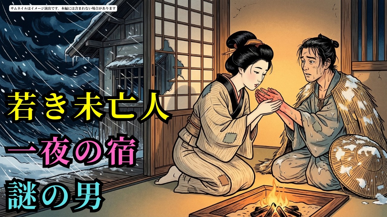 嵐の夜、見知らぬ男を泊めた若い未亡人。翌朝、家が兵士たちに包囲されるとは夢にも思わなかった (AIフィクション) | 野談 | 伝説 | 昔話 | 説話 | 民話