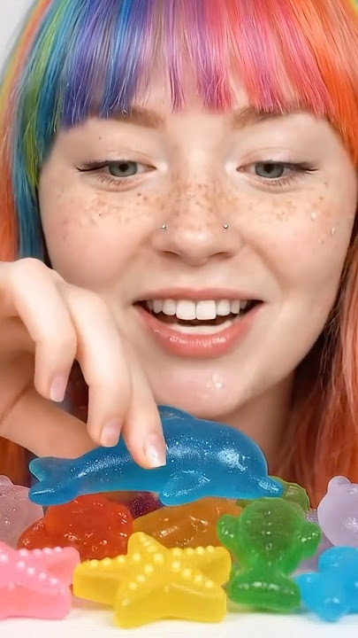 Gummy Jelly Sea Creature Candy! 🐬⭐️🐠 #asmr #mukbang #candy #gummy #seacreatures