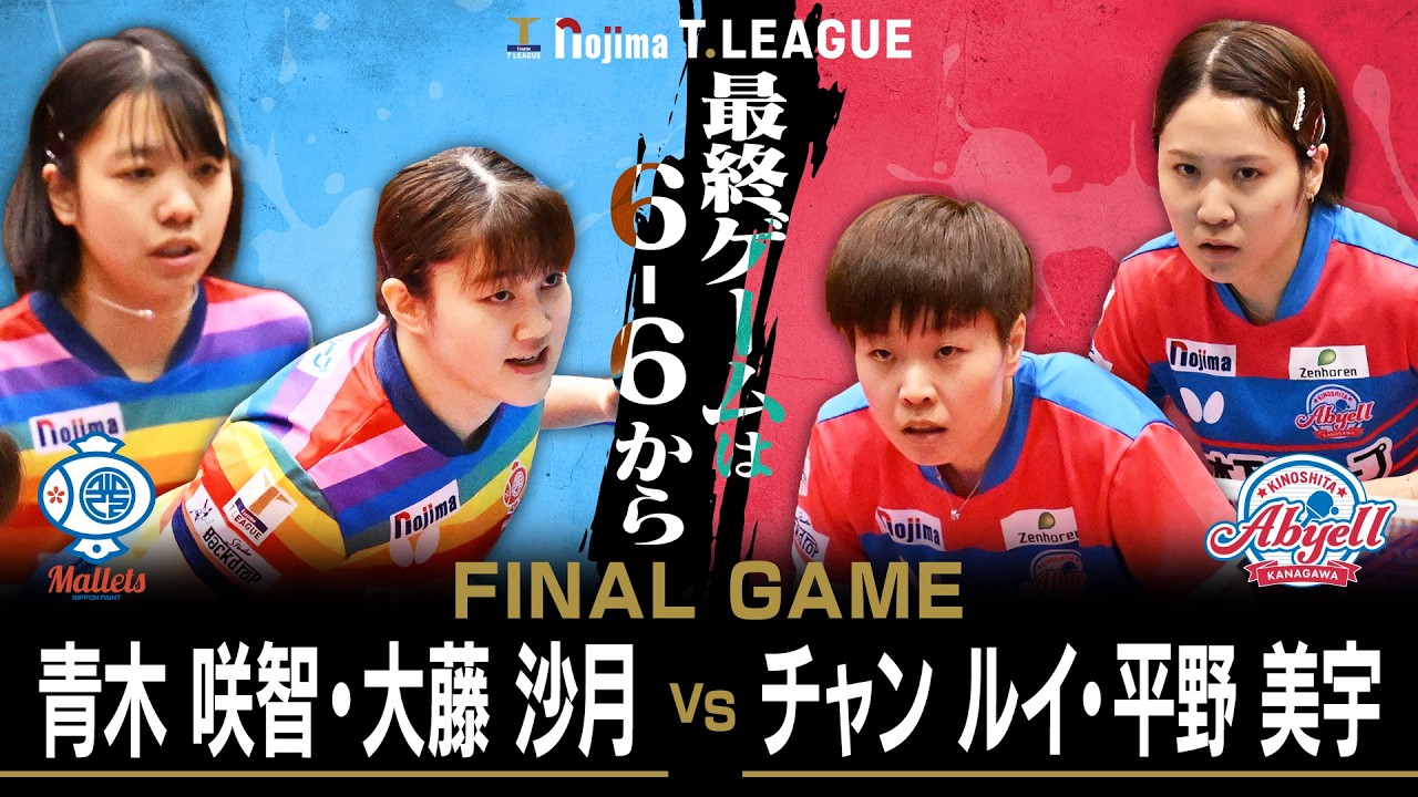 青木咲智 大藤 沙月 vs チャンルイ 平野美宇 TFINALGAME 日本ペイント