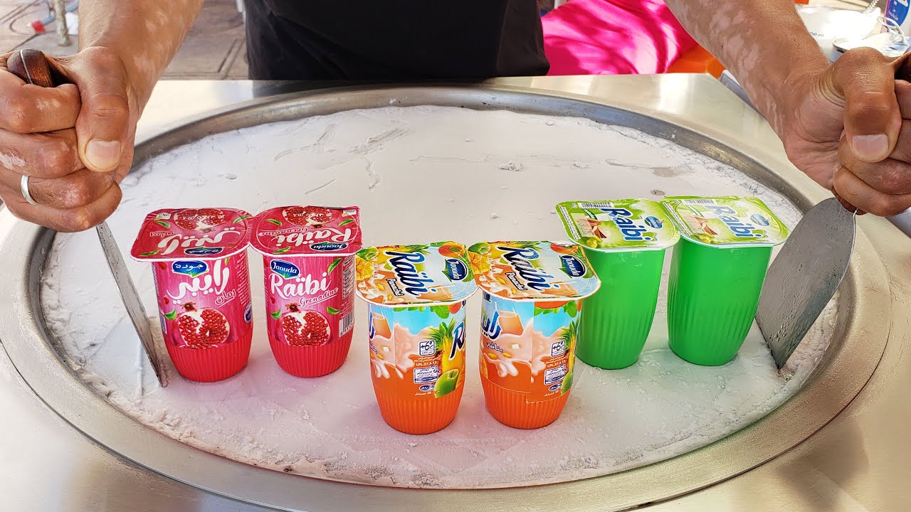 Yogurt Ice Cream Rolls Satisfying ASMR Street Sounds of Morocco Street Food