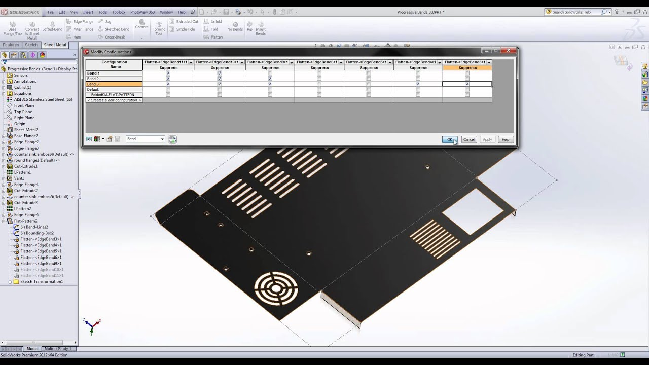 Creating progressive configurations of flat pattern bends in SolidWorks solidworks descargar