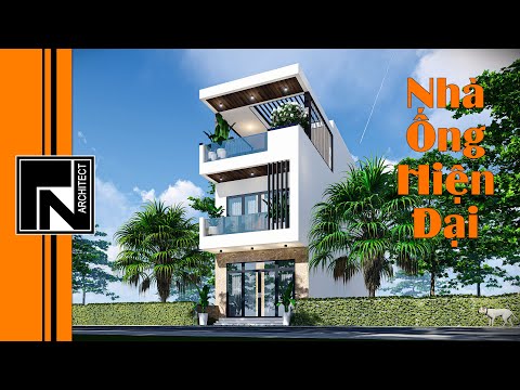 Thiết kế nhà ống 2 tầng 1 tum hiện đại - Bản Demo| Kiến trúc TN