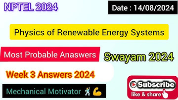 Physics of Renewable Energy Systems | WEEK 3|Assignment 3 Solution | NPTEL | SWAYAM 2024