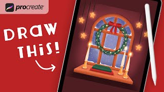 Procreate Step by Step Tutorial - Holiday Window Scene