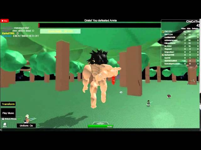 Roblox Attack On Titan Epiode 2 Defeating Annie Eren Vs Annie Youtube - annie roblox