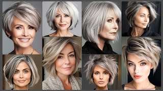 Best modern silver grey pixie bob haircut and highlights ideas for women and girls