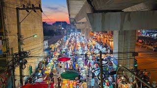 [4K] Walking around Night Market under Expressway in Bangkok, Thailand (Train Market)