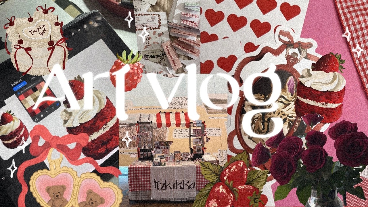 Art vlog ☾ market prep, draw with me, valentines shop update and bookbinding VLOG NO.2 ˗ˏˋ ★ ˎˊ˗