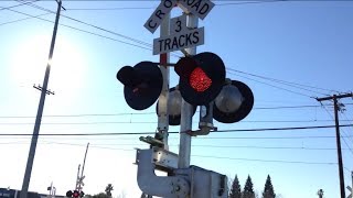 47th Avenue Railroad Crossing with Two SACRT Trains and Ambulance Siren At End