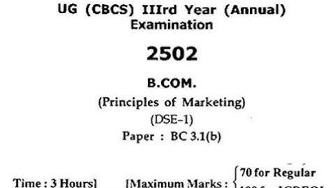 HPU B.Com 3rd year Principal of marketing Question Paper  | Hpu B.Com 3rd year BC 3.1 Paper