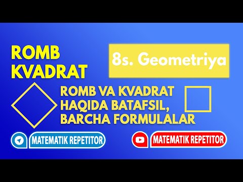 Video: Paralelogrammaning diagonallari bir-birini 90 ga bo'ladimi?